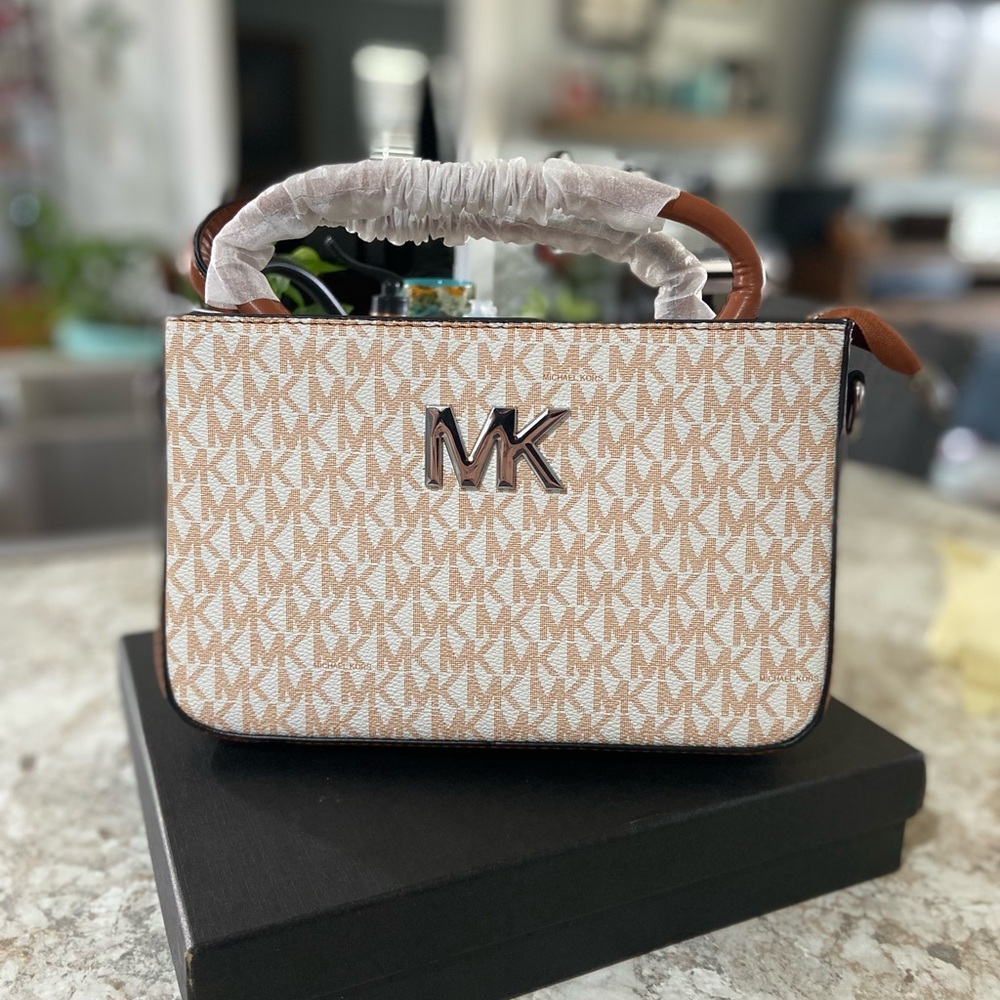 Michael Kors Tan and Cream Monogram Bag w paperwork